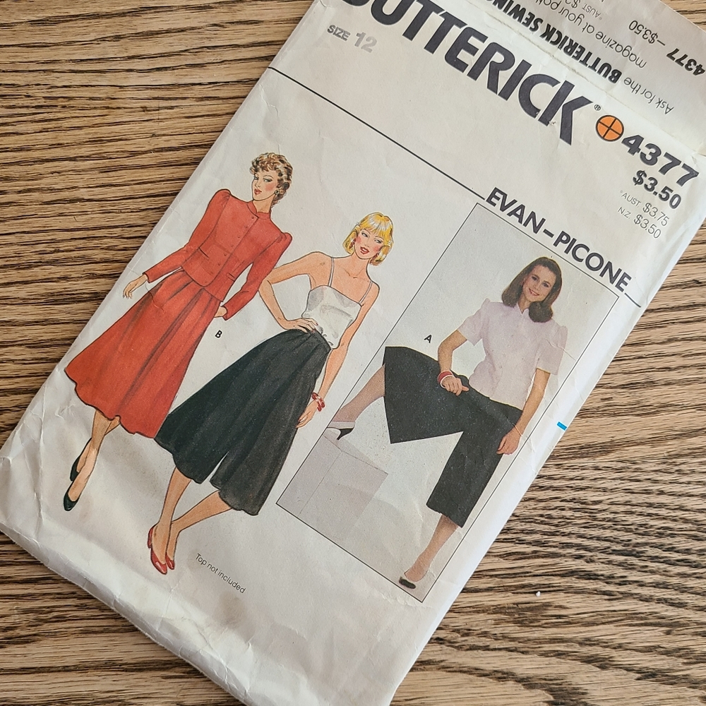 Sewing Pattern Butterick #4377 Evan Picone Jacket, Skirt, Culottes Size 12